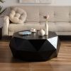 38"Three-dimensional Embossed Pattern Design American Retro Style Coffee Table,Black Tabletop