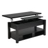 ON-TREND Lift Top Coffee Table, Multi-Functional Coffee Table with Open Shelves, Modern Lift Tabletop Dining Table for Living Room, Home Office, Black