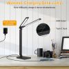 Double Head Desk Lamp with Wireless Charging USB Charging Port 5 Color 5 Brightness Eye-Caring Flexible Reading Lamp Foldable Time Setting Table Worki