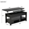 ON-TREND Lift Top Coffee Table, Multi-Functional Coffee Table with Open Shelves, Modern Lift Tabletop Dining Table for Living Room, Home Office, Black