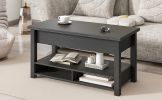 ON-TREND Lift Top Coffee Table, Multi-Functional Coffee Table with Open Shelves, Modern Lift Tabletop Dining Table for Living Room, Home Office, Black