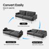 84.6 Inches Extra Long Futon Adjustable Sofa Bed, Modern Tufted Fabric Folding Daybed Guest Bed, Upholstered Modern Convertible Sofa - Dark Grey