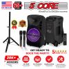 5 Core DJ speakers 12" Rechargeable Powered PA system 500W Loud Speaker Bluetooth USB SD Card AUX MP3 FM LED Ring - ACTIVE HOME 12 2-MIC