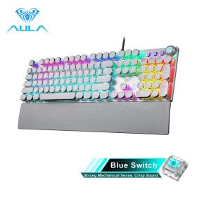 Gaming Mechanical Keyboard Retro Square Glowing Keycaps Backlit USB Wired 104 Anti-ghosting Gaming Keyboard for PC laptop (Color: White-Blue switch, Ships From: China)