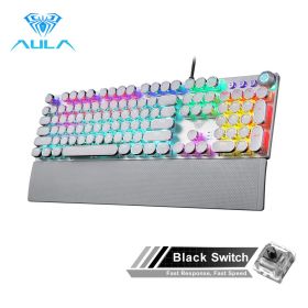 Gaming Mechanical Keyboard Retro Square Glowing Keycaps Backlit USB Wired 104 Anti-ghosting Gaming Keyboard for PC laptop (Color: White-Black switch, Ships From: China)