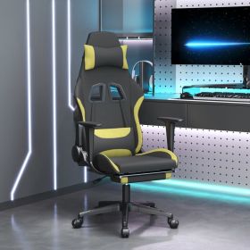 Massage Gaming Chair with Footrest Black and Light Green Fabric (Color: Green)