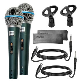 5 Core Premium Handheld Microphone Unidirectional Vocal Dynamic Cardioid Mic with Detachable 10ft XLR Cable Mic Clip Mesh Grille & ON/Off Switch Suite (size: 2 Pieces)