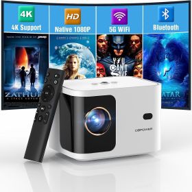 5G WiFi Mini Bluetooth Projector 4K Support, 300 ANSI HD 1080P Portable Video Projector, ±40° Vertical Keystone|Zoom|Timer (Color: White)