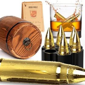 Stainless Steel Whiskey Bullet Stones Gift Set (Color: GOLD)