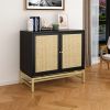 Natural Rattan 2-Door Accent Storage Cabinet with Adjustable Shelf and Painted Iron Feet