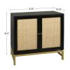 Natural Rattan 2-Door Accent Storage Cabinet with Adjustable Shelf and Painted Iron Feet