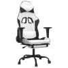 Massage Gaming Chair with Footrest White&Black Faux Leather